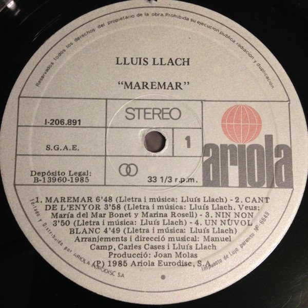 Ballad, Catalan Music, Lluís Llach*, LP | Historia Nuestra