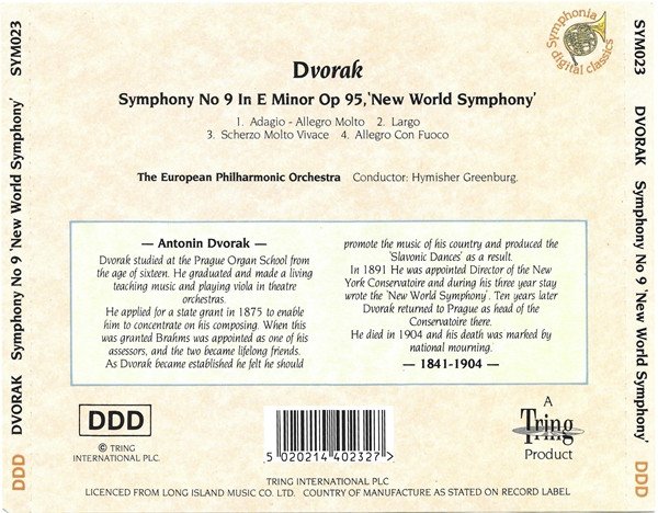 Antonín Dvořák, CD, Hymisher Greenburg, Romantic, The European Philharmonic Orchestra* | Historia Nuestra