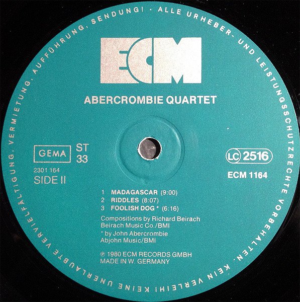 Abercrombie Quartet*, Contemporary Jazz, LP | Historia Nuestra