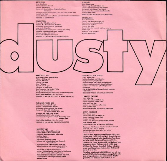 Dusty Springfield, LP, Synthpop | Historia Nuestra
