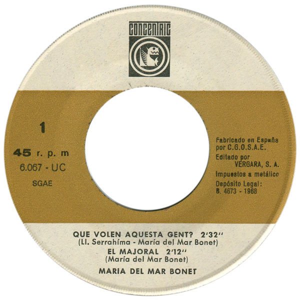 7 inch, Catalan Music, Maria Del Mar Bonet | Historia Nuestra
