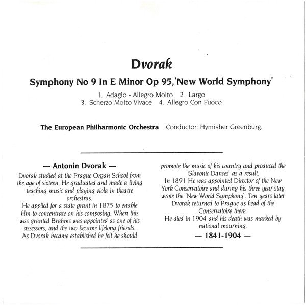 Antonín Dvořák, CD, Hymisher Greenburg, Romantic, The European Philharmonic Orchestra* | Historia Nuestra
