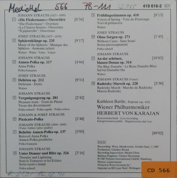 CD, Herbert von Karajan, Kathleen Battle, Wiener Philharmoniker | Historia Nuestra