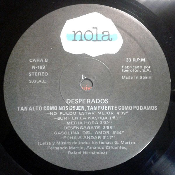 Desperados, LP, Pop Rock | Historia Nuestra