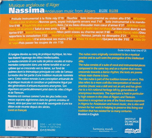 Nassima Musique Andalouse D'Alger = Andalusian Music From Algiers-CD | CDs de Música | Historia Nuestra Andalusian Classical, CD, Nassima | Historia Nuestra