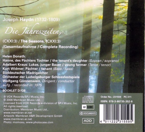 Adalbert Kraus, CD, Classical, Joseph Haydn - Helen Donath, Kurt Widmer, Oratorio, Orchester Der Ludwigsburger Schlossfestspiele, Süddeutscher Madrigalchor*, Wolfgang Gönnenwein | Historia Nuestra