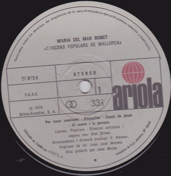 Folk, LP, Maria Del Mar Bonet | Historia Nuestra
