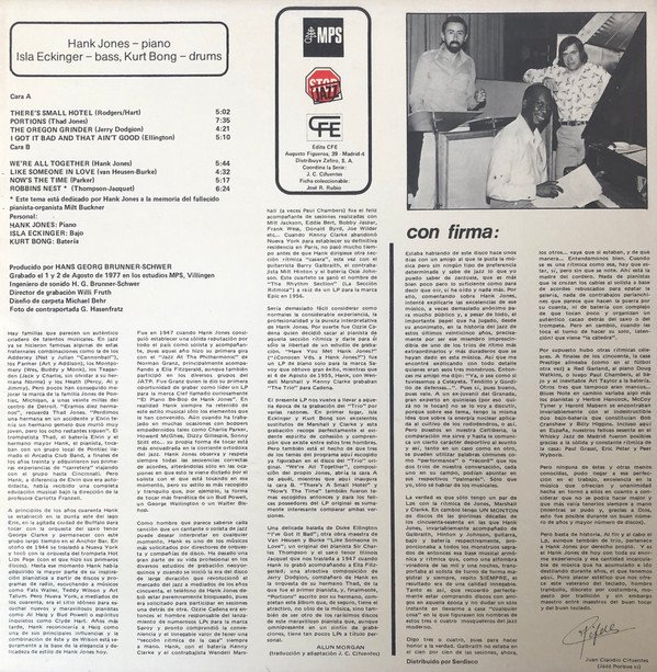 Hank Jones Trio, LP, Post Bop, Swing | Historia Nuestra
