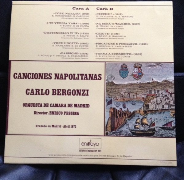 Canzone Napoletana, Carlo Bergonzi, LP, Orquesta de Camara de Madrid* Director: Enrico Pessina | Historia Nuestra