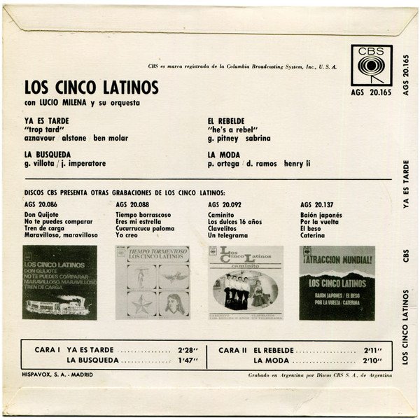 7 inch, Doo Wop, Los Cinco Latinos Con Lucio Milena Y Su Orquesta, Vocal | Historia Nuestra