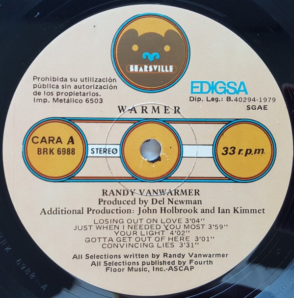 Acoustic, Easy Listening, LP, Randy Vanwarmer | Historia Nuestra