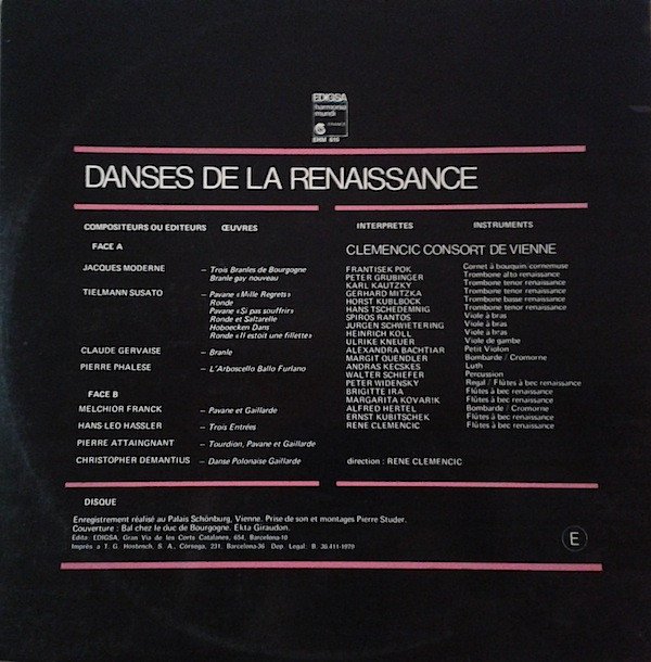 Clemencic Consort De Vienne* Direction René Clemencic, LP, Renaissance | Historia Nuestra