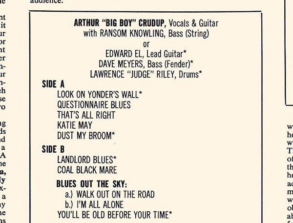 Arthur "Big Boy" Crudup, LP | Historia Nuestra