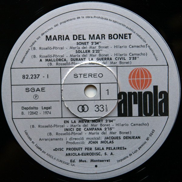 Catalan Music, Folk, LP, Maria Del Mar Bonet | Historia Nuestra