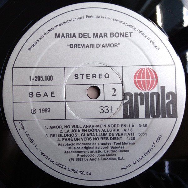 Catalan Music, Folk, LP, Maria Del Mar Bonet | Historia Nuestra