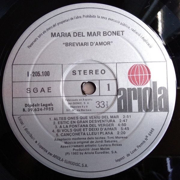 Catalan Music, Folk, LP, Maria Del Mar Bonet | Historia Nuestra