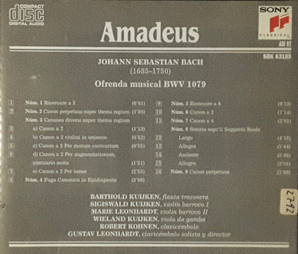 Baroque, CD, J.S. Bach* : Kuijken* • Kohnen* • Leonhardt* | Historia Nuestra