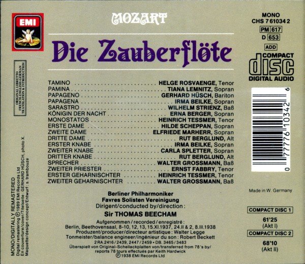 Berliner Philharmoniker, CD, Classical, Erna Berger, Gerhard Hüsch, Helge Rosvaenge*, Mozart* - Tiana Lemnitz, Opera, Sir Thomas Beecham, Wilhelm Strienz | Historia Nuestra