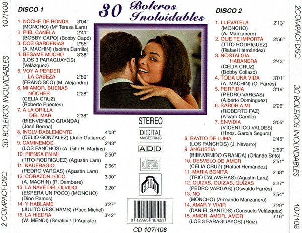 Various 30 Boleros Inolvidables-2xCD | CDs de Música | Historia Nuestra Bolero, CD, Various | Historia Nuestra