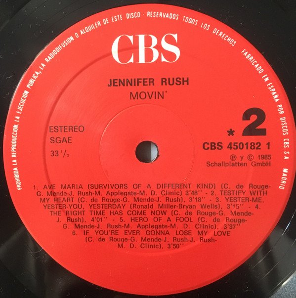 Jennifer Rush, LP, Pop Rock, Synthpop | Historia Nuestra