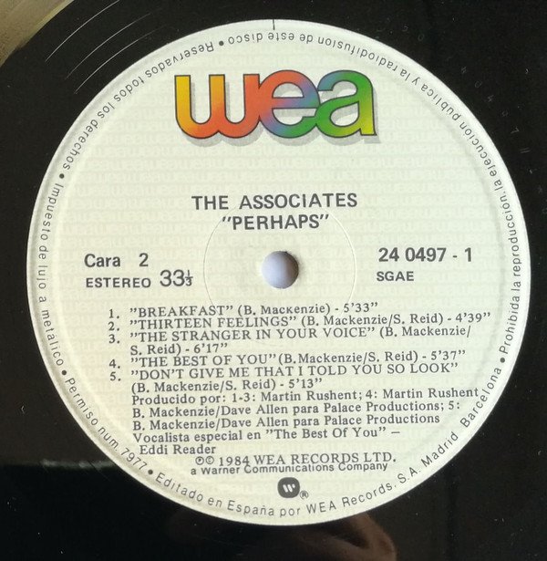 LP, Synthpop, The Associates | Historia Nuestra