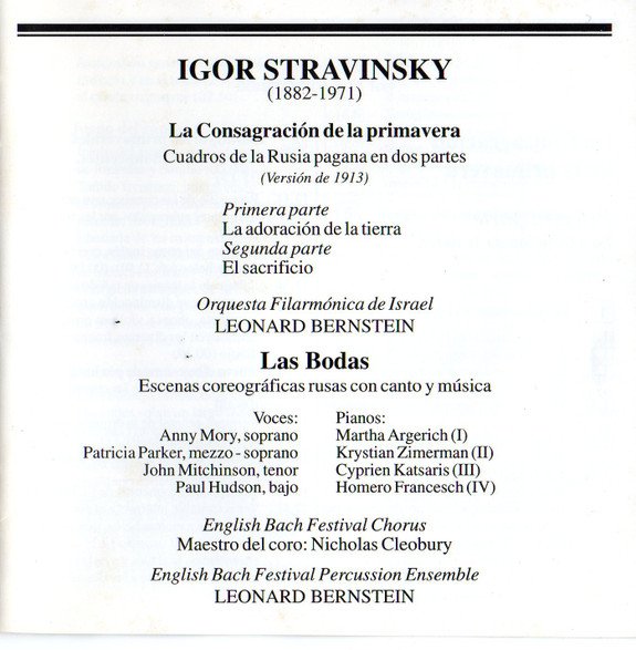 CD, Filarmónica De Israel*, Igor Stravinsky, Leonard Bernstein | Historia Nuestra