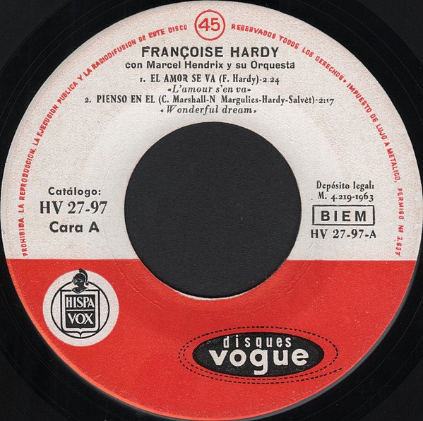 7 inch, Chanson, Françoise Hardy, Vocal | Historia Nuestra