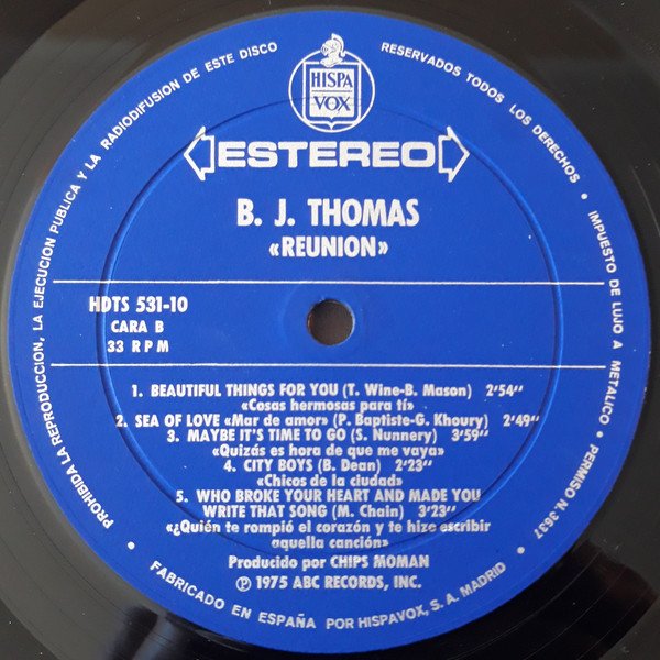 B. J. Thomas*, Country Rock, LP, Soft Rock | Historia Nuestra