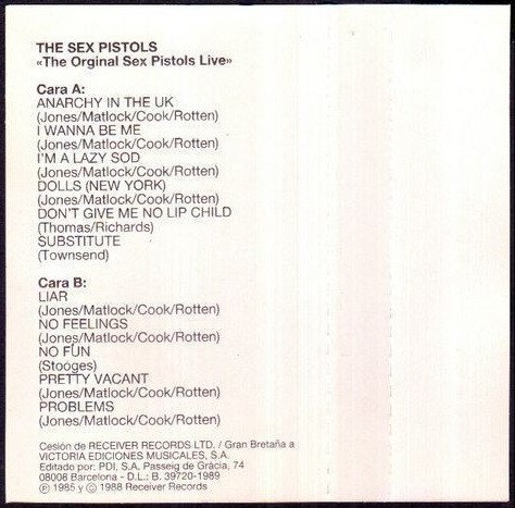 Punk, Tape, The Original Pistols* | Historia Nuestra