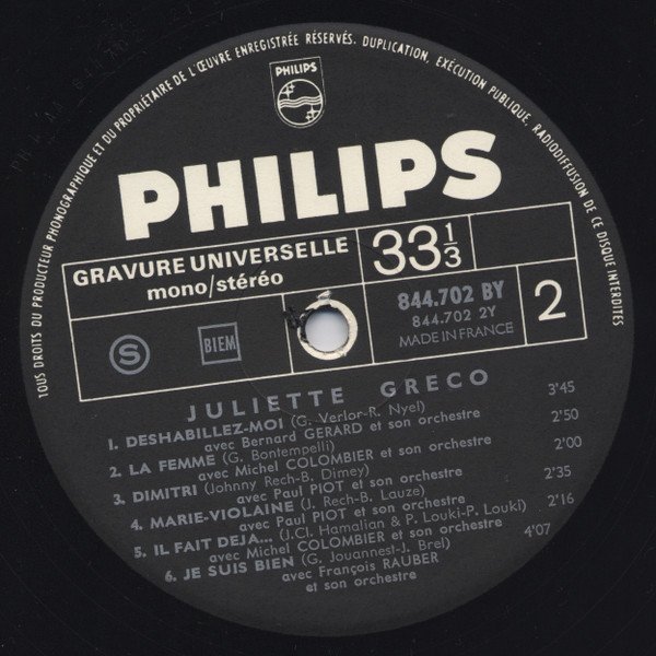 Chanson, Juliette Gréco, LP | Historia Nuestra