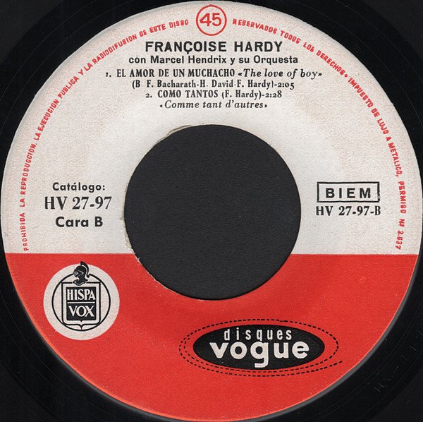 7 inch, Chanson, Françoise Hardy, Vocal | Historia Nuestra