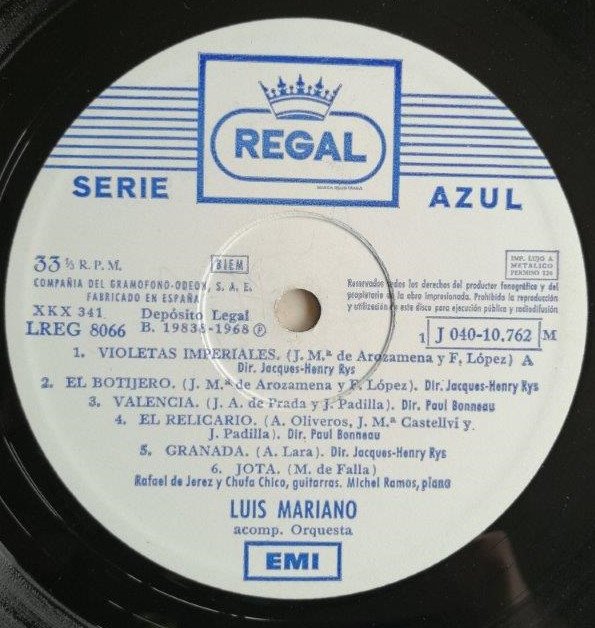 Chanson, Jota, LP, Luis Mariano, Vocal | Historia Nuestra