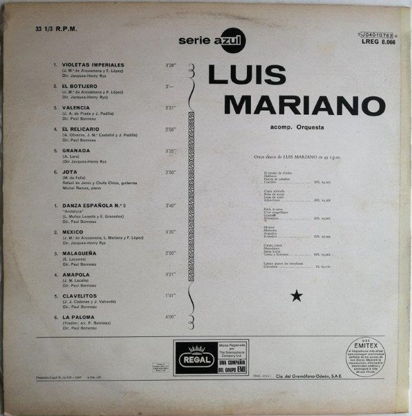 Chanson, Jota, LP, Luis Mariano, Vocal | Historia Nuestra