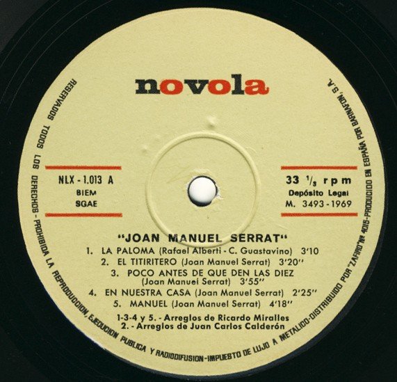 Catalan Music, Joan Manuel Serrat, LP, Nueva Cancion | Historia Nuestra