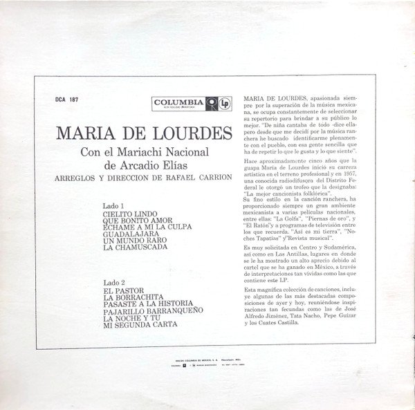 LP, Maria De Lourdes Con El Mariachi Nacional De Arcadio Elías*, Mariachi | Historia Nuestra