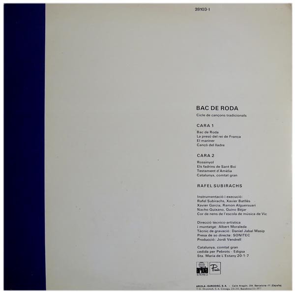 Catalan Music, Folk, LP, Rafel Subirachs* | Historia Nuestra