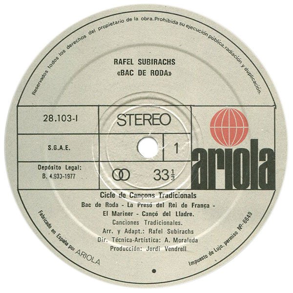 Catalan Music, Folk, LP, Rafel Subirachs* | Historia Nuestra