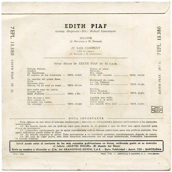 7 inch, Chanson, Édith Piaf* | Historia Nuestra
