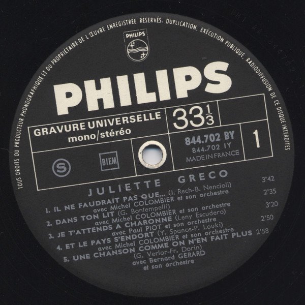 Chanson, Juliette Gréco, LP | Historia Nuestra