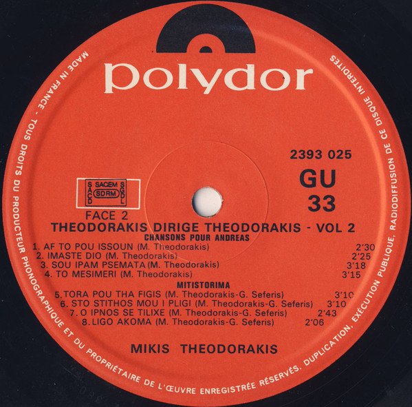 Chanson, Folk, LP, Mikis Theodorakis | Historia Nuestra