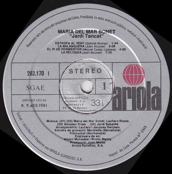Catalan Music, Folk, LP, Maria Del Mar Bonet | Historia Nuestra