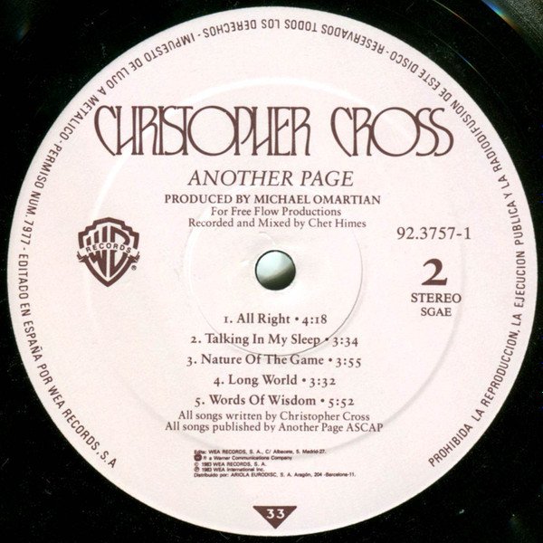 Christopher Cross, LP, Pop Rock, Soft Rock | Historia Nuestra
