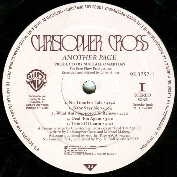 Christopher Cross, LP, Pop Rock, Soft Rock | Historia Nuestra