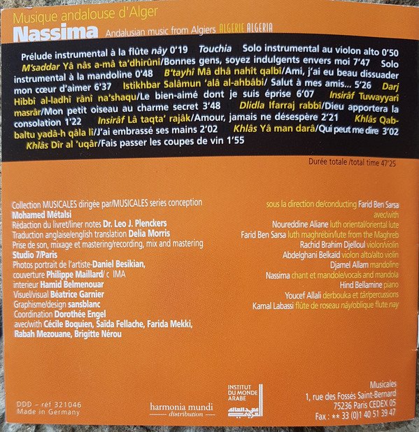 Nassima Musique Andalouse D'Alger = Andalusian Music From Algiers-CD | CDs de Música | Historia Nuestra Andalusian Classical, CD, Nassima | Historia Nuestra