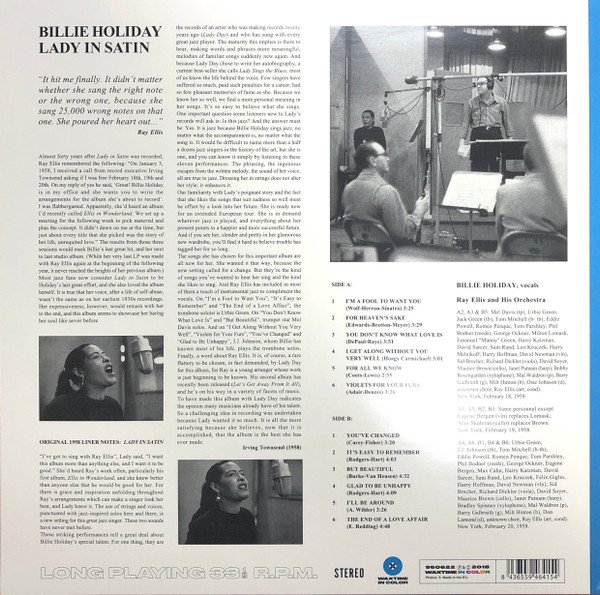Billie Holiday With Ray Ellis And His Orchestra, Cool Jazz, LP | Historia Nuestra