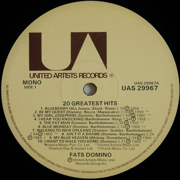 Fats Domino, 20 Greatest Hits - LP