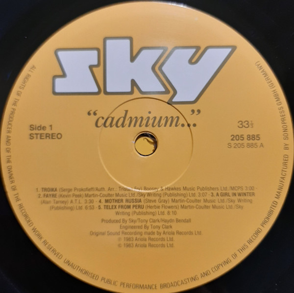 Sky, Cadmium - LP Album Stereo