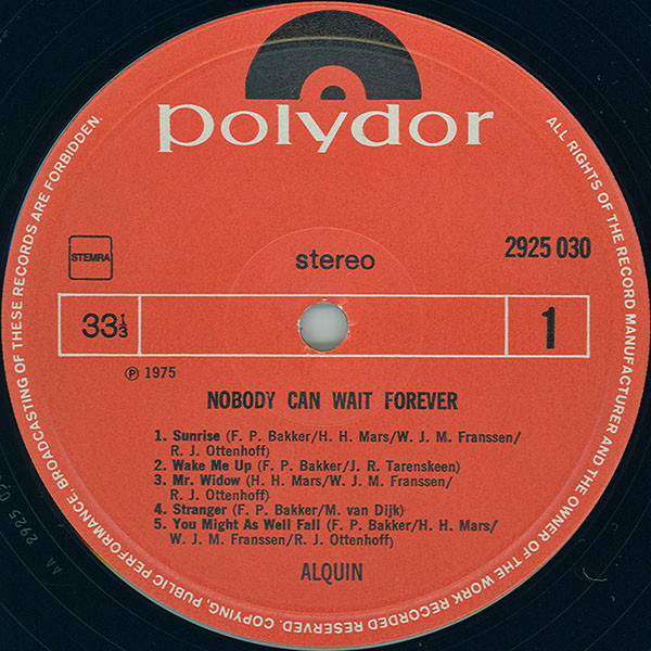 Alquin, Nobody Can Wait Forever - LP