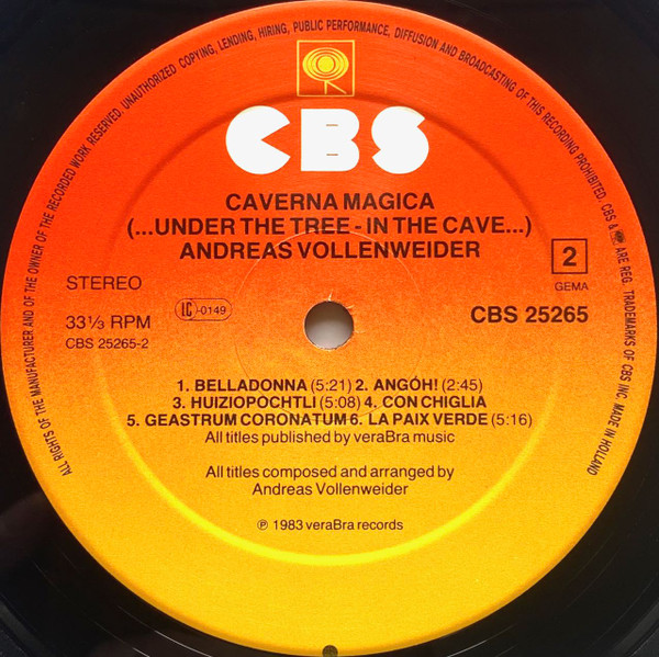 Andreas Vollenweider, Caverna Magica (...Under The Tree - In The Cave...) - LP