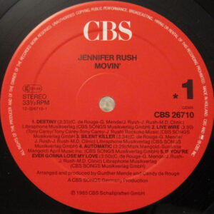Jennifer Rush, Movin' - LP: imagen 3